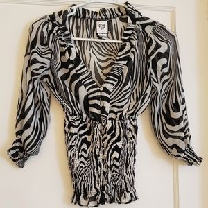 Zebra Print Button Blouse